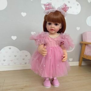 Jurken NPK 22 inch full body zachte siliconen vinyl herboren peuter meisje poppen prinses Betty met roze jurken geschenken voor kinderen