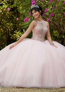 Robes de 15 ans rose princesse quinceanera robe sweet 16 robe de bal 2022 applications paillettes perles fleurs fleurs net party