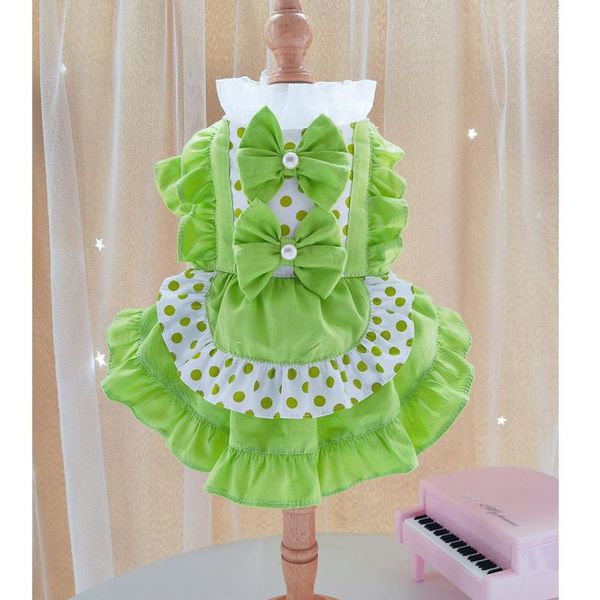 Vestidos Originales lindos coreanos para perros, ropa hecha a mano de algodón con lazo verde, vestido de princesa para perros pequeños y medianos, monos, caniche, Yorkshire