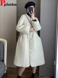 Robes surdimensionnées légères légères manteau robe à bas de la robe coréenne mince vestes argyle plaid casacos para baixo chauffeur blanc jaqueta blanc