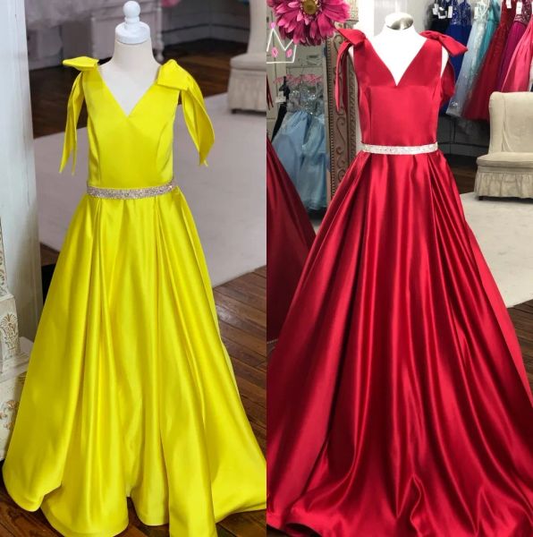 Vestidos vestidos de concurso para adolescentes 2019 aline vneck oscuro de satén amarillo con vestido de concurso largo para niñas para niñas adolescentes con cuentas junior