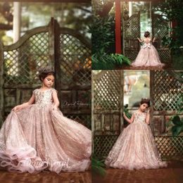 Robes Pageant Little Girls Princess 3d Floral Appliquée Perles Jewel Neck Lace Flower Girl Robe pour les robes de fête BC2691