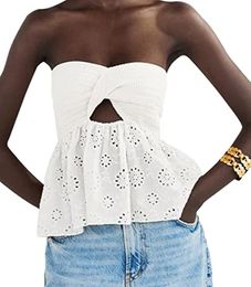 Jurken Feest Dames Twist Knoop Gebreid Bandeau Borduren Strapless Off Schouder Backless Hollow Crop Tank Corset Top