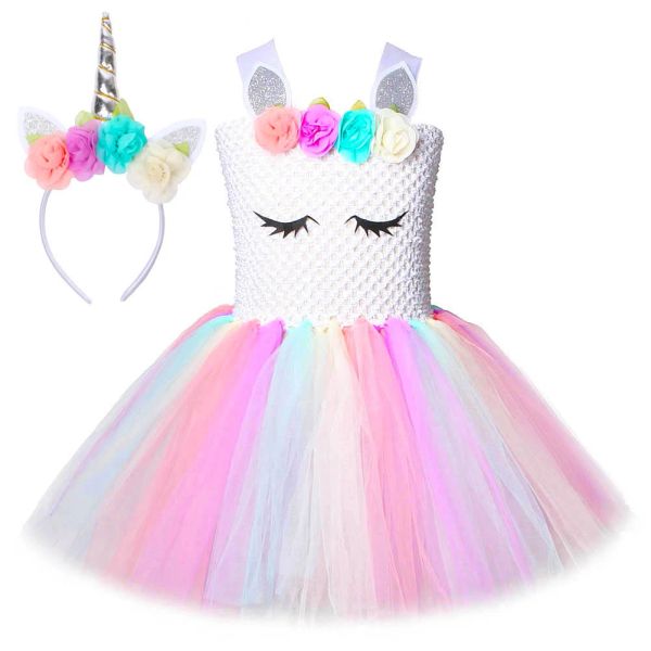 Robes pastel robes de licorne pour filles costumes de licorne pour fête d'anniversaire princesse tutu robe fille enfants halloween costumes tenues