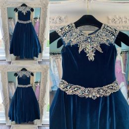 Vestidos Peacock Velvet Pageant Dresses para adolescentes 2019 Rhinestones Bling Long Pageant Gowns for Little Girl