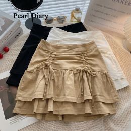 Robes Pearl Diary Été Nouveau Style Sens du Design Fold Frenulum Y2k Vêtements Taille Haute Double Plissée Mini Jupe Allmatch Jupes