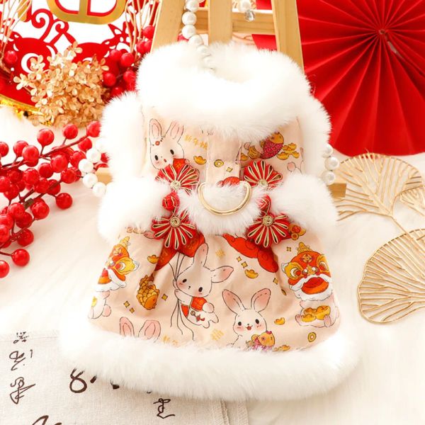 Robes Robe de princesse pour animaux de compagnie hiver automne vêtements traditionnels chinois chiot jupe douce chat pull chaud petit chien gilet Yorkie maltais
