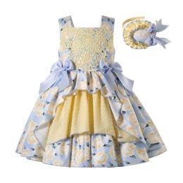 Jurken Pettigirl 2022 Nieuwe Luxe Kid Baby Meisjes Zomer Bloem Bruidsmeisjekleding voor Kinderen Prinses Eid Party en Bruiloft Kleding