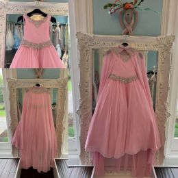 Vestidos Pink Chiffon Pageant Dresses para adolescentes 2022 con Rhinestones de envoltura Bling Gowns Long Pageants Party Back Formal Fiest R