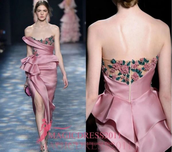 Robes rose sans bretelles robe de soirée en satin doux corsage drapé à main perle avec une robe de bal formelle à gaine à fente à la gaine à fente haute fente