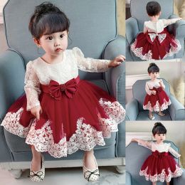 Vestidos plbbfz manga larga vestida bownot recién nacido 1 año bautismo cumpleaños vestidos para niños vestidos para niños boda ropa para niños