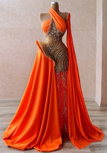 Jurken plus size Arabisch Aso ebi oranje kralen prom jurken voor avondformeel feestje