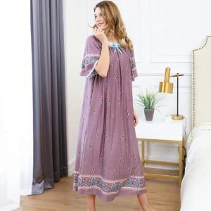 Jurken Plus Size Losse Nachtjapon Vrouwen Vakantie Print Jurk Vrouwen Zomer Korte Mouw Katoenen Nachthemd Casual Dames Lang Nachthemd