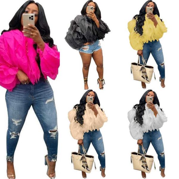 Robes Plus La Taille S-5xl Femmes Designer Tops T-shirt Tops Femme Chemises Blouses Explosion Layered Fluffy Pétale Mousseline De Soie À Manches Longues T-shirt Blouse Vêtements De Mode