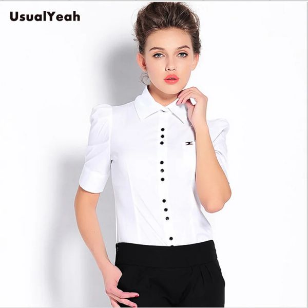 Vestidos Mujeres de talla de mayor estilo Summer Manga corta OL Camisa de cuerpo formal Botón Ladies Wause Work Wear White Red Blue SXXXL