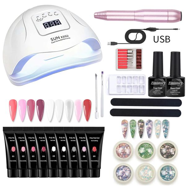 Vestidos Juego de gel de uñas Poly con lámpara de uñas Taladro de uñas Hine Gel de uñas Manicure Manicure Kit Construcción de gel de gelia para el arte de las uñas