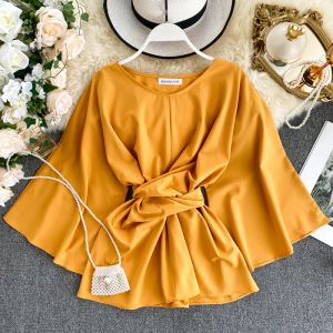 Robes Popular Flare Sleeve Femmes Ins ceintureuse Blouse Top Top bon marché et chic chemise en mousseline