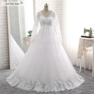 Jurken Zwangere trouwjurken Lace Lange mouwen Lace Ball Jurk Trouwjurken Veeg trein bruidsjurken Lace Applique Vestido de novia