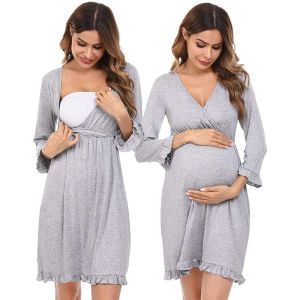 Robe les femmes enceintes allaitement robe allaitement de grossesse robes pyjamas de maternité pour l'hôpital de nuit de nuit