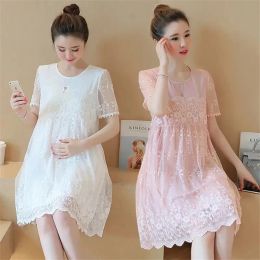 Robes d'été en mousseline de soie et dentelle coréenne pour femmes enceintes, vêtements d'épissure, robe pour femmes enceintes (de haute qualité)