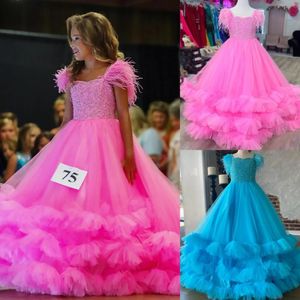 Vestidos Preadolescentes Vestido de desfile de niña 2024 Correa de cuentas de plumas Volantes Tul Niño pequeño Cumpleaños Vestido de fiesta formal Infantil Niño pequeño Adolescentes Estaño