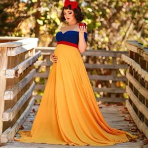 Jurken Prinses Cosplay Zwangerschapsfotografie Props Lange jurk Blauw en geel chiffon Zwangerschap Fotoshoot Maxi-jurken