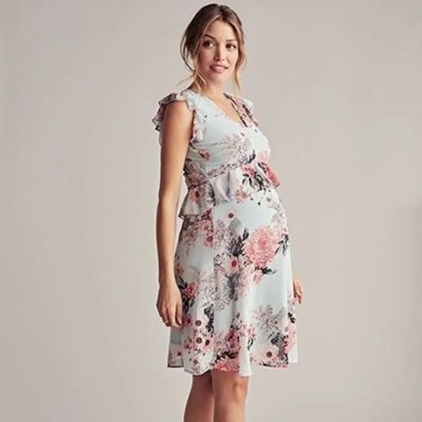 Vestidos Impresos Accesorios de fotografía de maternidad Vestido de maternidad Vestido sin mangas de flores Mujeres Embarazo Maxi vestidos para sesión de fotos