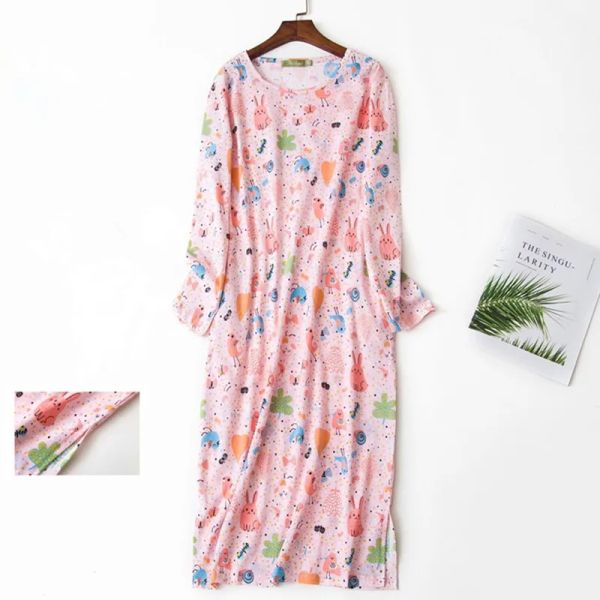 Robes imprimer coton grande taille de nuit de nuit printemps automne de nuit pour femmes robe de sommeil à manches longues pour dames