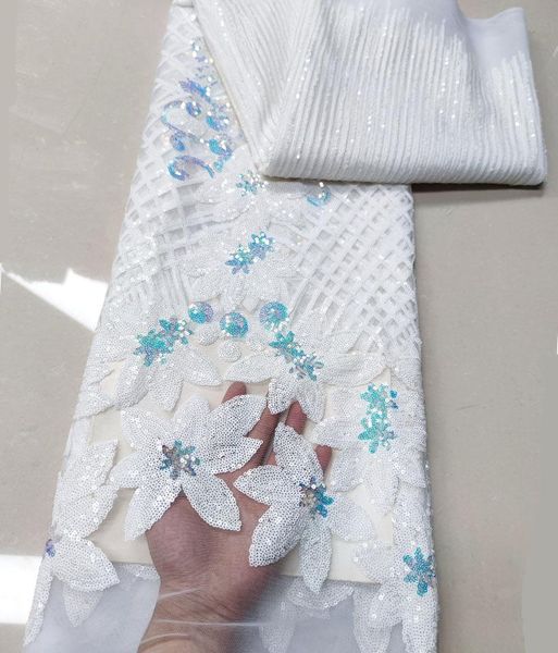 Robes purs blanc français 3d paillettes african tulle en dentelle tissu 2022 tissus de dentelle nigériane de haute qualité pour femmes pour femmes