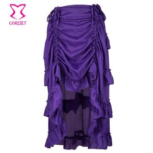 Robes Purple Asymétrique Ruffle Front Court dos long Long Victorian Steampunk Jupe plus taille vintage Sexy Gothic Clothing Jirts Womens