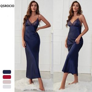 Robes Qsrocio Nouvelles femmes Pamas Sling Robe sexy soie de nuit comme des vêtements de maison