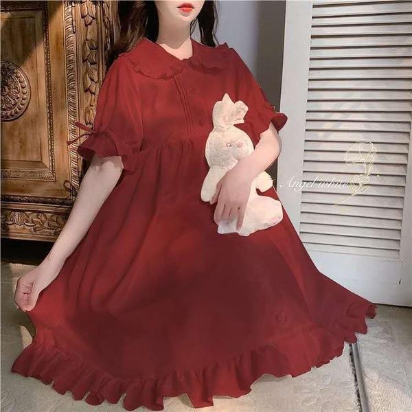 Vestidos Qweek Soft Girl Lolita Vestido Kawaii Peter Pan Collar Collar Conedora de tope Negro Red Red Vestido 2021 Summer Sundress Japón