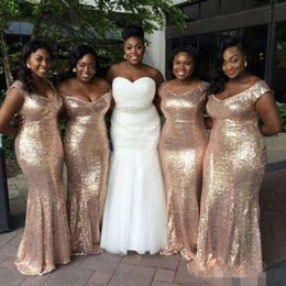 Robes Rose Gold Sequins Bridesmaid 2020 African Plus Size Stracts Off the Shoulder Floor Longued Maid of Honor Robe Party Wedding Party