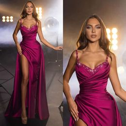 Vestidos Rosmy Straps Night Pink Party Party Plats Split Formal Long Long Red Carpet Dress para OCN especial