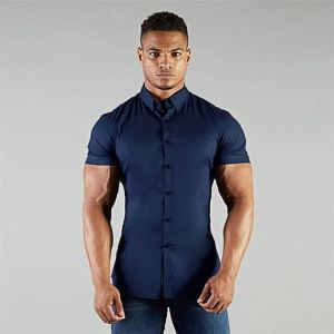 Jurken Hardloopshirt Gymkleding voor heren Zomer zakelijk overhemd Korte mouw Overhemd met kraag Super slim fit sociaal overhemd