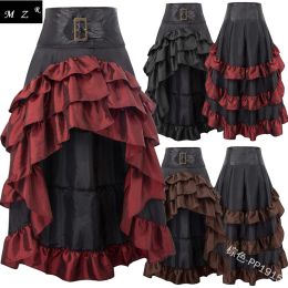 Jurken S5xl Victoriaanse Verstoorde Satijnen Kanten Rand Gothic Rokken Vrouwen Corset Rok Vintage Steampunk Jurk Piraat Cosplay Kostuums