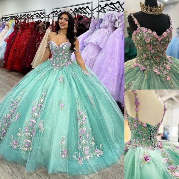 Robes Sage Garden Quinceanera Robe 2023 Contraste Floral Broderie Dentelle Charro Coing Mexicain Doux 15/16 Robe de Fête d'Anniversaire pour 15