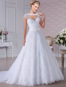 Robes scoop manches courtes Aline Appliques en dentelle robes de mariée en tulle