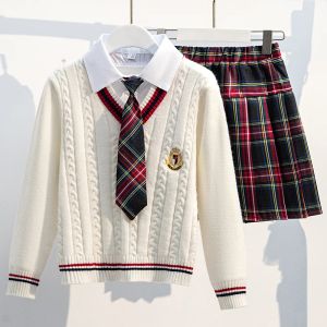 Robes sets pour filles uniformes uniforme twinsenset enfants costume kids costume preppy pull jupe vêtements pour adolescents 6 8 9 10 12 14 ans