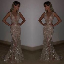 Vestidos Sexy Patrón de árabe Lace Mermaid Vestidos de noche Long 2022 Lecturas brillantes Silver Gold Prom Pageants Gowns Women Glitter Strap Gol