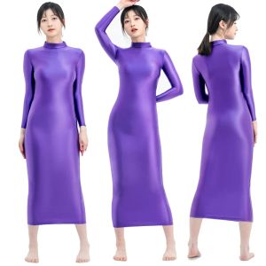 Vestidos Sexy Mujeres brillantes Femeninas Codercon Summer Envoltura Bultos de vestir brillante y suave Purple Black Naran