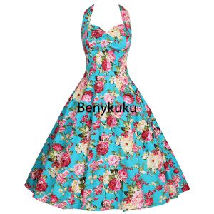 Jurken Sexy Halter Feestjurk Retro Bloemenprint Hepburn Vintage 50s 60s Pin Up Rockabilly Jurk Gewaad Katoen Grote maten Dameskleding