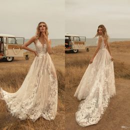 Vestidos Sexy más nuevo V COLLA VAJE APLICACIÓN Vestido nupcial Boho Country A Line Wedding Dress Rebes de Marie