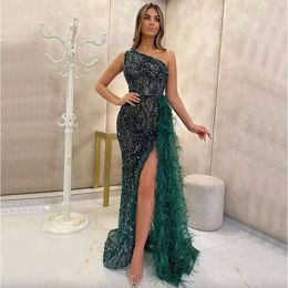 Robes sexy project scintillant long perle high fendre les robes de soirée paillettes femme arabe cristal plume spécial robe ocn tenue
