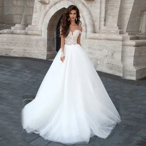 Robes transparentes sur l'épaule champagne et blanc deux pierres robe de bal robe de bal de balle longues robe nuptiale vestido de noiva sexy