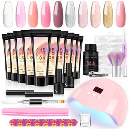 Dresses Shelloloh Poly Nail Extension Set Nagel Gel Set UV Acryl Hard Jelly Gel Pools For Nail Art Design All For Manicure