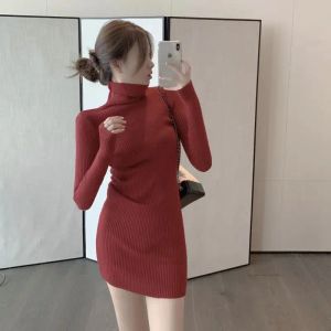 Jurken Korte Extreme Mini Coltrui Kleding Gehaakte Rode Vrouwelijke Jurk Effen Damesjurken Gebreide Bodycon Thic Hot Goedkope Casual Trendy