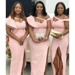 Robes Side High Pink Split Rucched Bridesmaid Plemaits Sirène africain Fermed Floor Longueur d'honneur Verstidos Designer