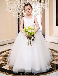 Jurken Simple Aline Square Anklelength Satin en Tule Wedding/Party Flower Girl Dress