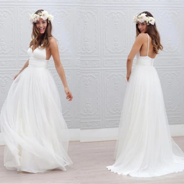 Robes simples robes de mariage plage robes de mariée décontractées tulle